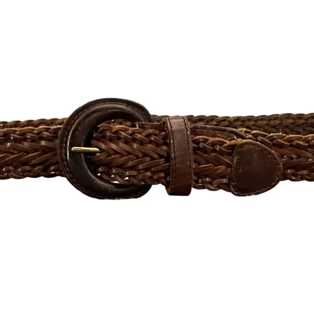 Vintage Western Brown Braided Woven Leather Belt Women 32”-36”